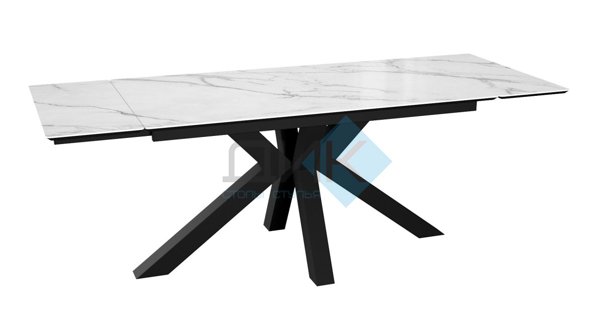 Стол DikLine SFE140 Керамика Tianshan White (белый полуглянец)/подстолье черное/опоры черные (2 уп.)