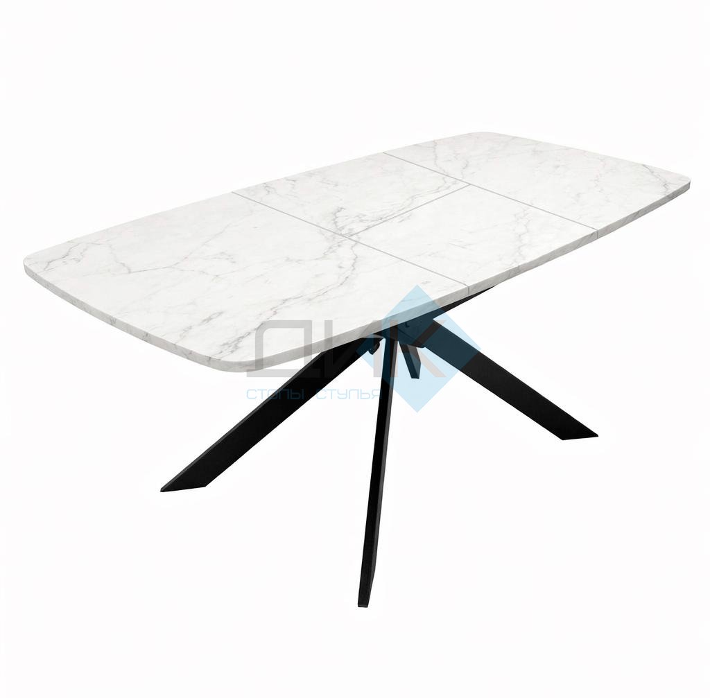Стол DikLine B140 Мрамор Кристал белый/опоры черные
