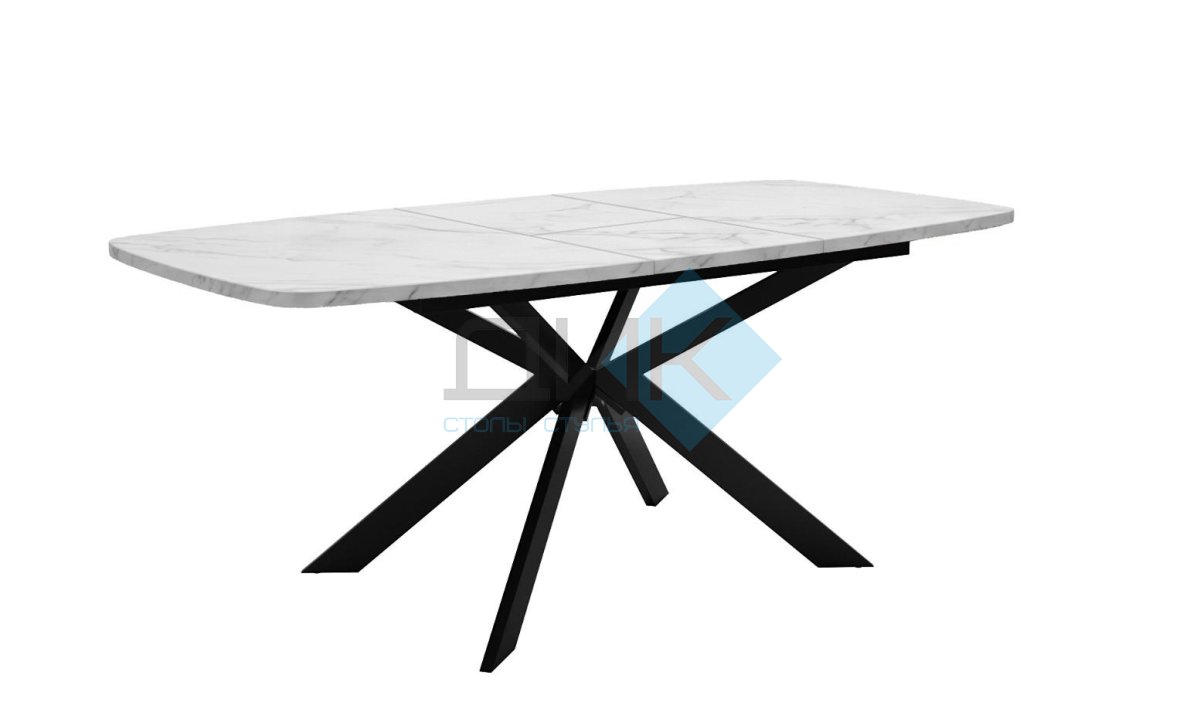Стол DikLine B140 Мрамор Кристал белый/опоры черные