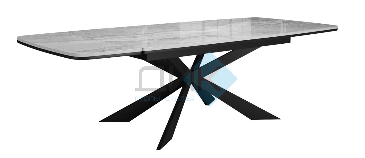 Стол DikLine KM160 керамика серый мрамор С31 глянец/опоры черные (2 уп.)