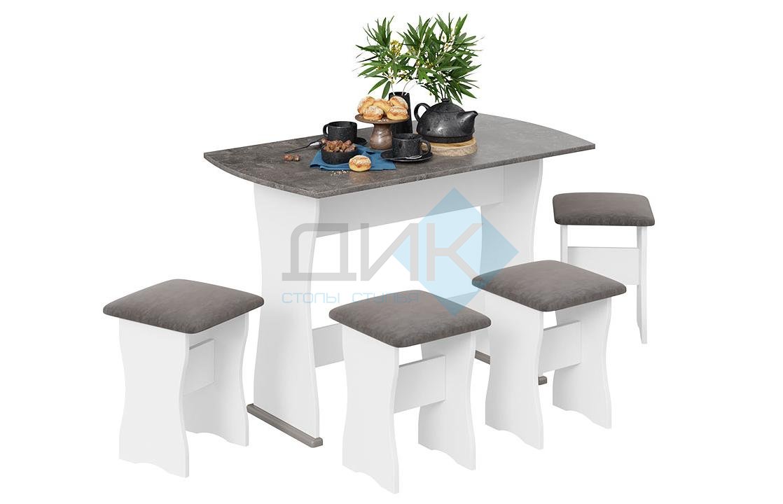 Обеденная группа тип 1 (Белый/Ателье темный/Искусственная замша Stone)
