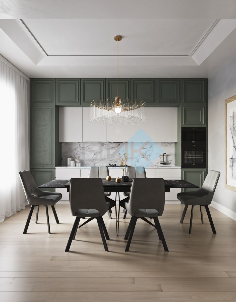 Обеденная зона: Стол DikLine KW160 + стулья Dikline 268 (6 шт)