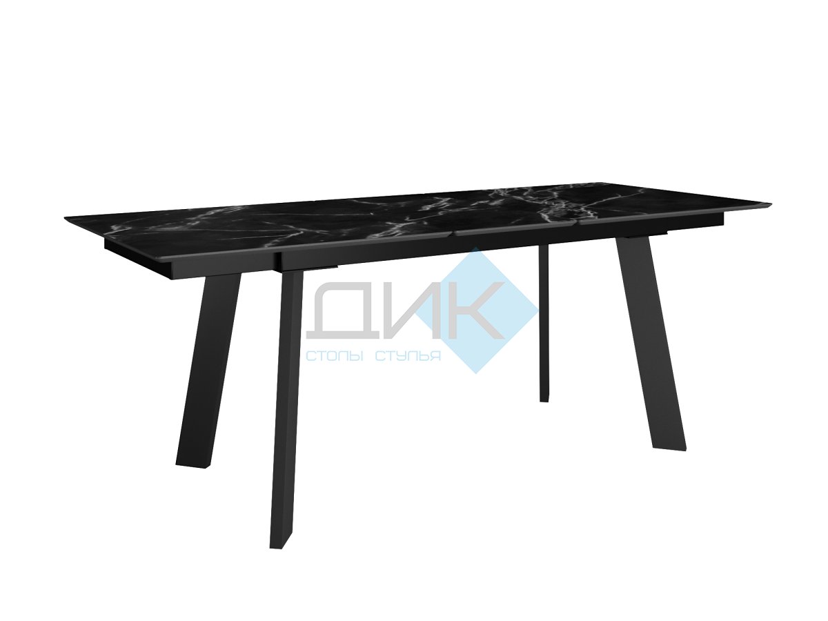 Стол DikLine DKH160, керамика 160(200)х90, мрамор черный матовый, опоры черные (2 уп.)
