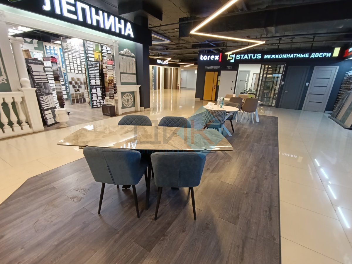 Комплект: Стол DikLine DKU120 Керамика Italian Grey+4 стула DikLine 239М В08 синий Образец в салоне ТЦ Галерея ремонта