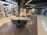 Комплект: Стол DikLine DKU120 Керамика Italian Grey+4 стула DikLine 239М В08 синий Образец в салоне ТЦ Галерея ремонта