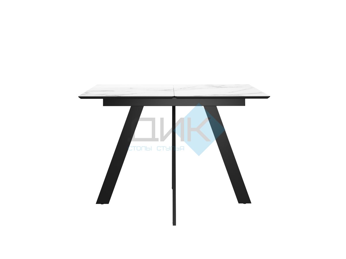 Стол DikLine DKD120, керамика 120(160)х80, мрамор белый матовый, опоры черные (2 уп.)