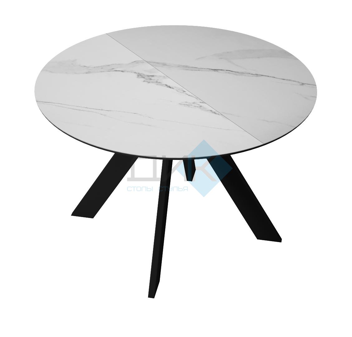Стол DikLine SKC90 d900 Керамика Белый мрамор/подстолье черное/опоры черные