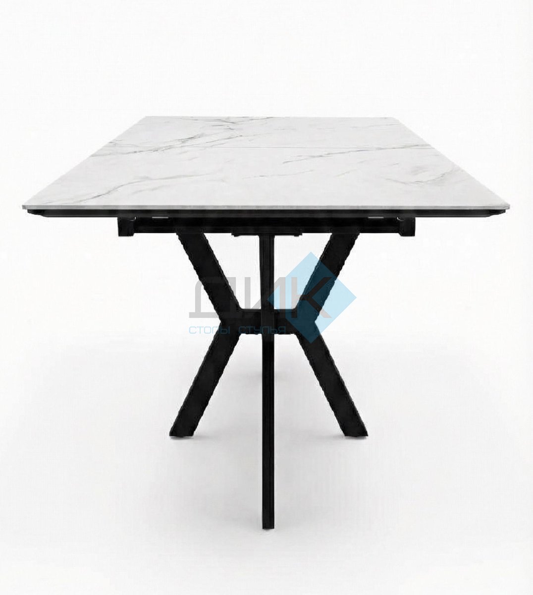 Стол DikLine DI100 Мрамор Кристал белый/опоры черные (2уп.)