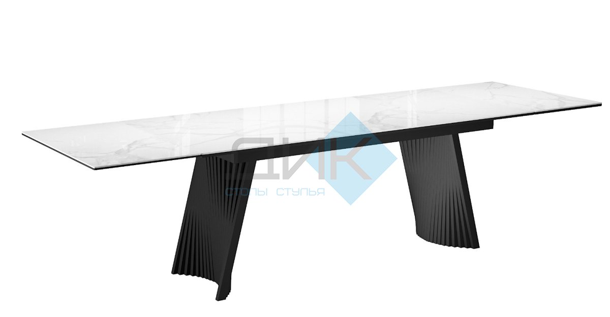 Стол DikLine KD180 керамика мрамор белый C39 глянец/опоры черные (2 уп)