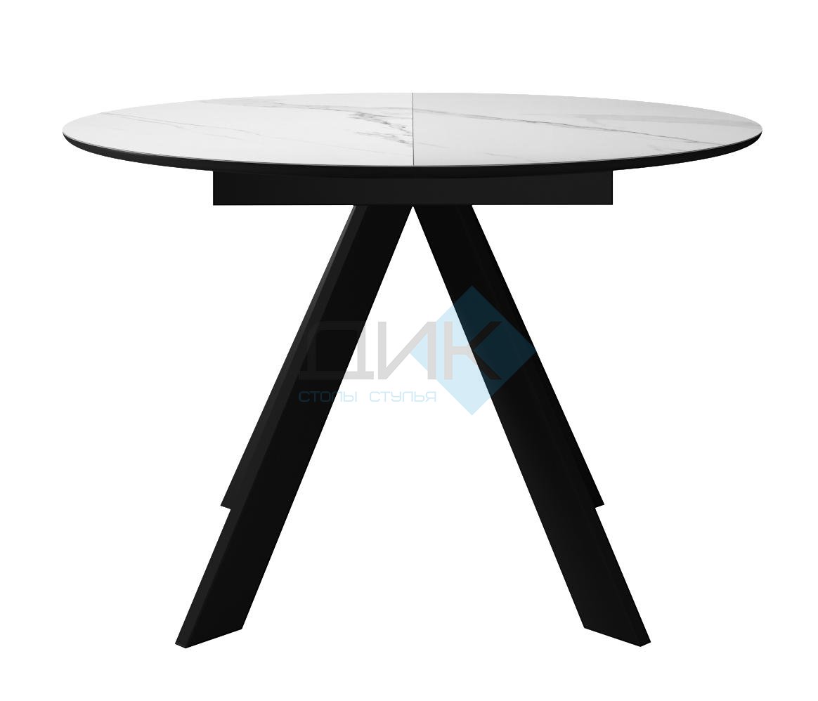 Стол DikLine SKC100 d1000 Керамика Белый мрамор/подстолье черное/опоры черные