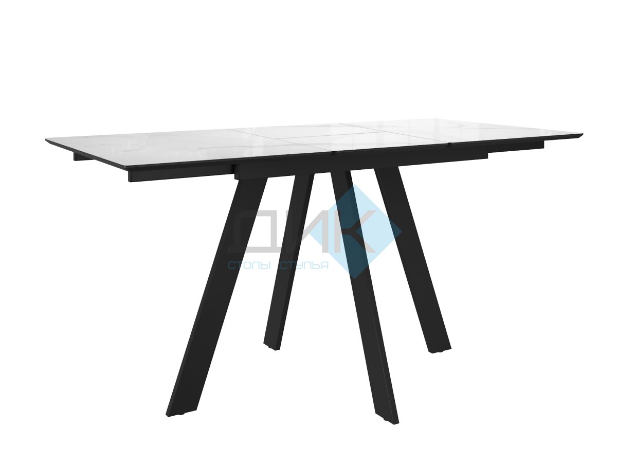 Стол DikLine DKD120 керамика 120(160)х80, Carrara Gloss (мрамор глянец белый), опоры черные (2уп.)