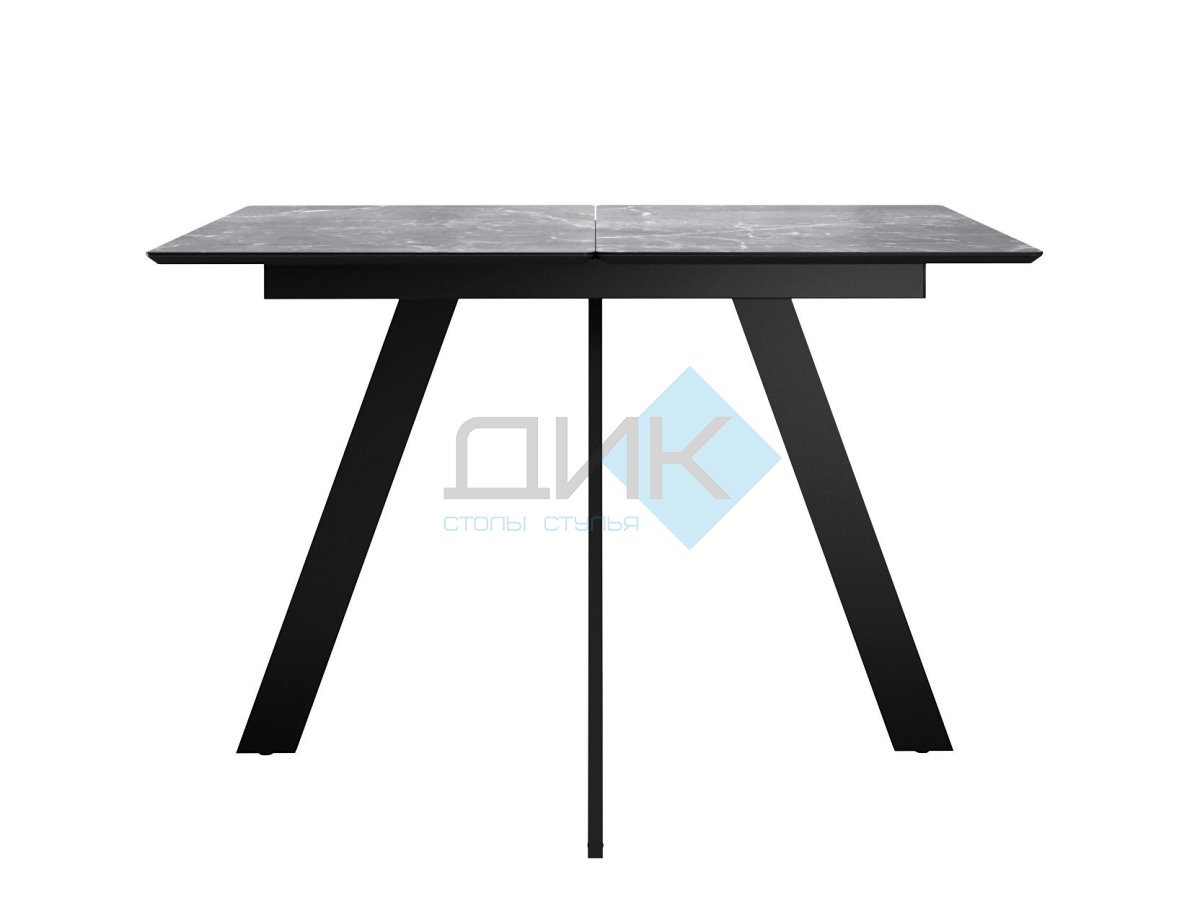 Стол DikLine DKD140, керамика 140(180)х80, мрамор серый матовый, опоры черные (2 уп.)