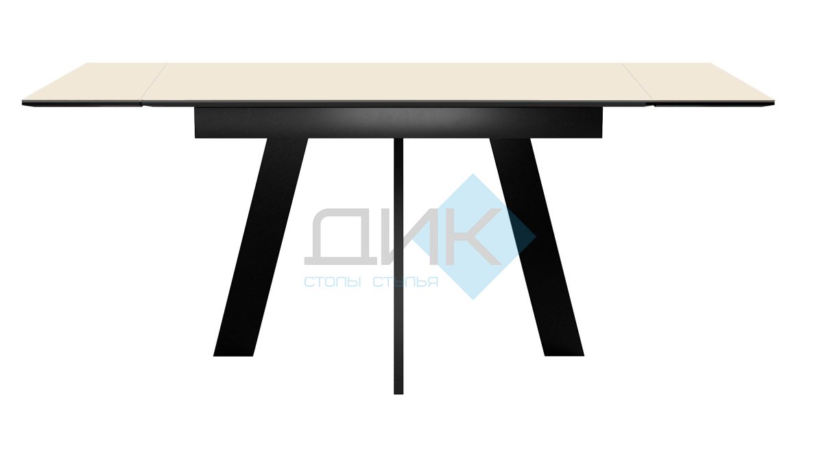 Стол DikLine SKM140 Керамика Krater Perla (бежевый матовый)/подстолье черное/опоры черные