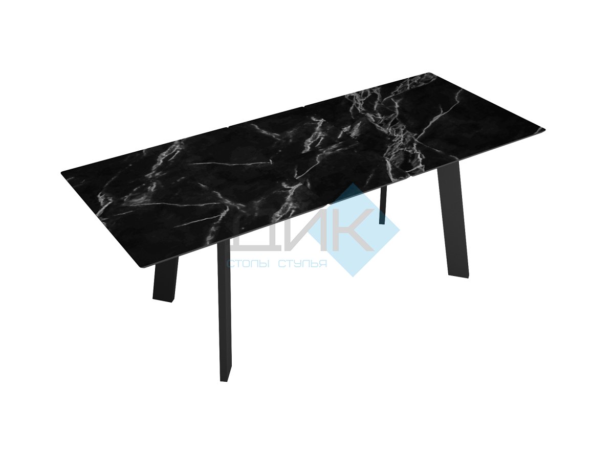 Стол DikLine DKH160, керамика 160(200)х90, мрамор черный матовый, опоры черные (2 уп.)