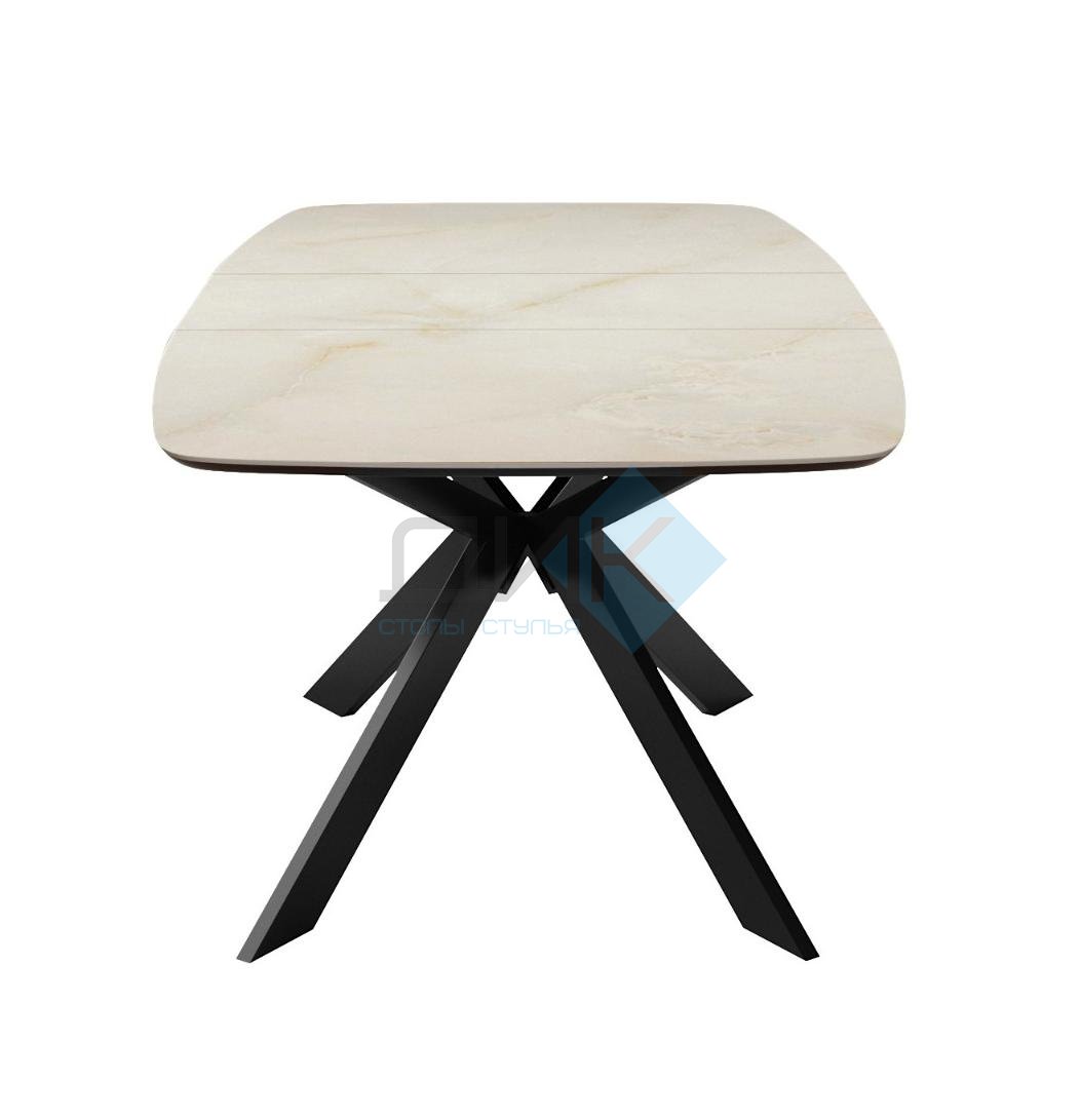 Стол DikLine BK140 Керамика глянец Ostra Bianco (мрамор глянец белый)/подстолье черное/опоры черные