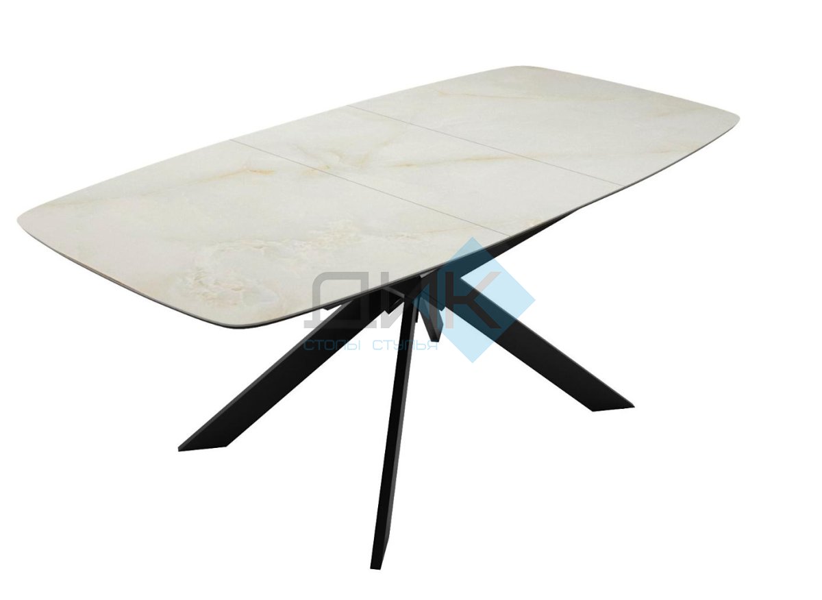 Стол DikLine BK140 Керамика глянец Ostra Bianco (мрамор глянец белый)/подстолье черное/опоры черные