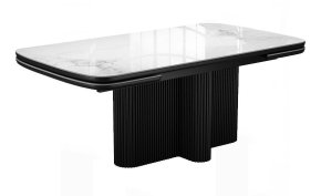 Стол DikLine DKO160 Керамика Platinum ART (белый глянец)/подстолье черное/опоры черные (2 уп.)