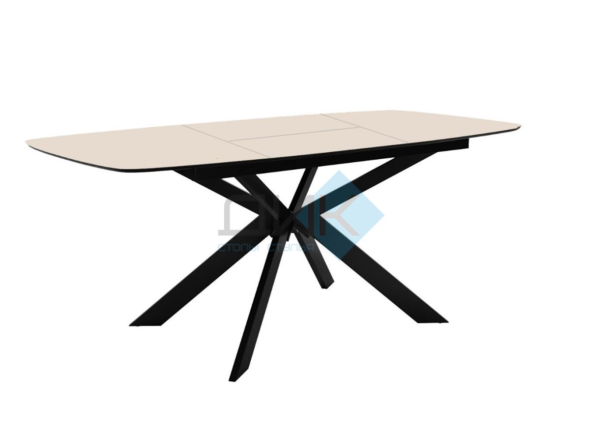 Стол DikLine BK140 керамика Krater Perla (бежевый матовый), подстолье черное, опоры черные