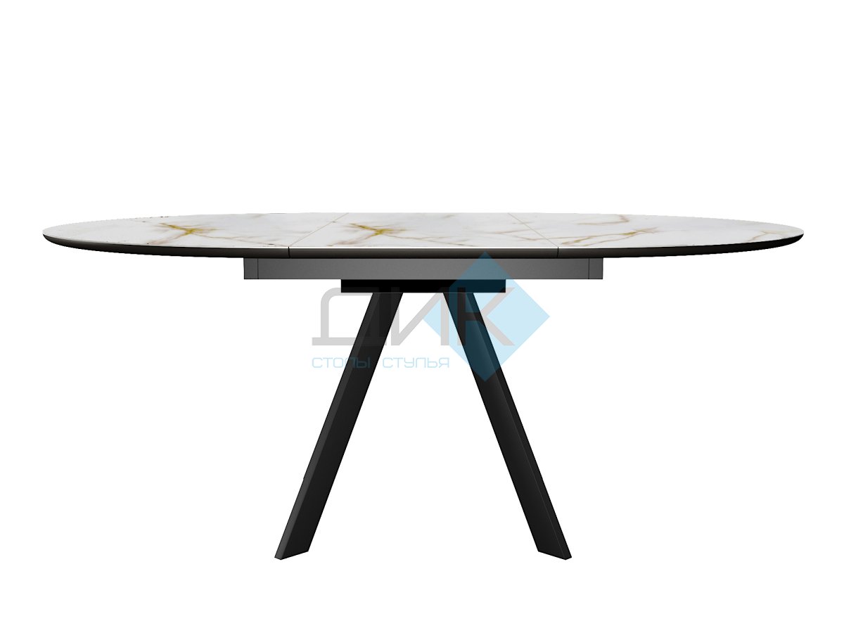 Стол DikLine SKC120 d1200 Керамика глянец Ostra Bianco (мрамор глянец белый)/подстолье черное/опоры черные