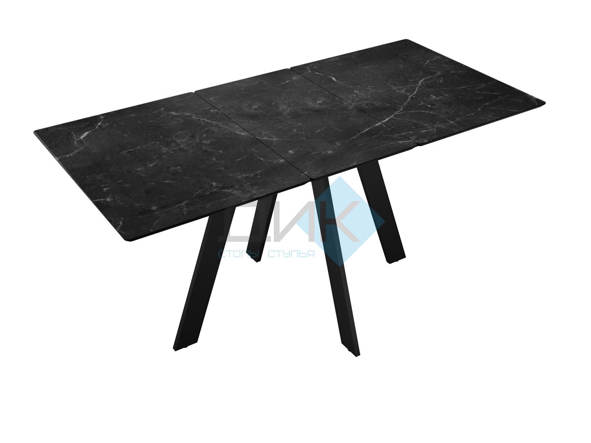 Стол DikLine DKD120, керамика 120(160)х80, мрамор черный матовый, опоры черные (2 уп.)