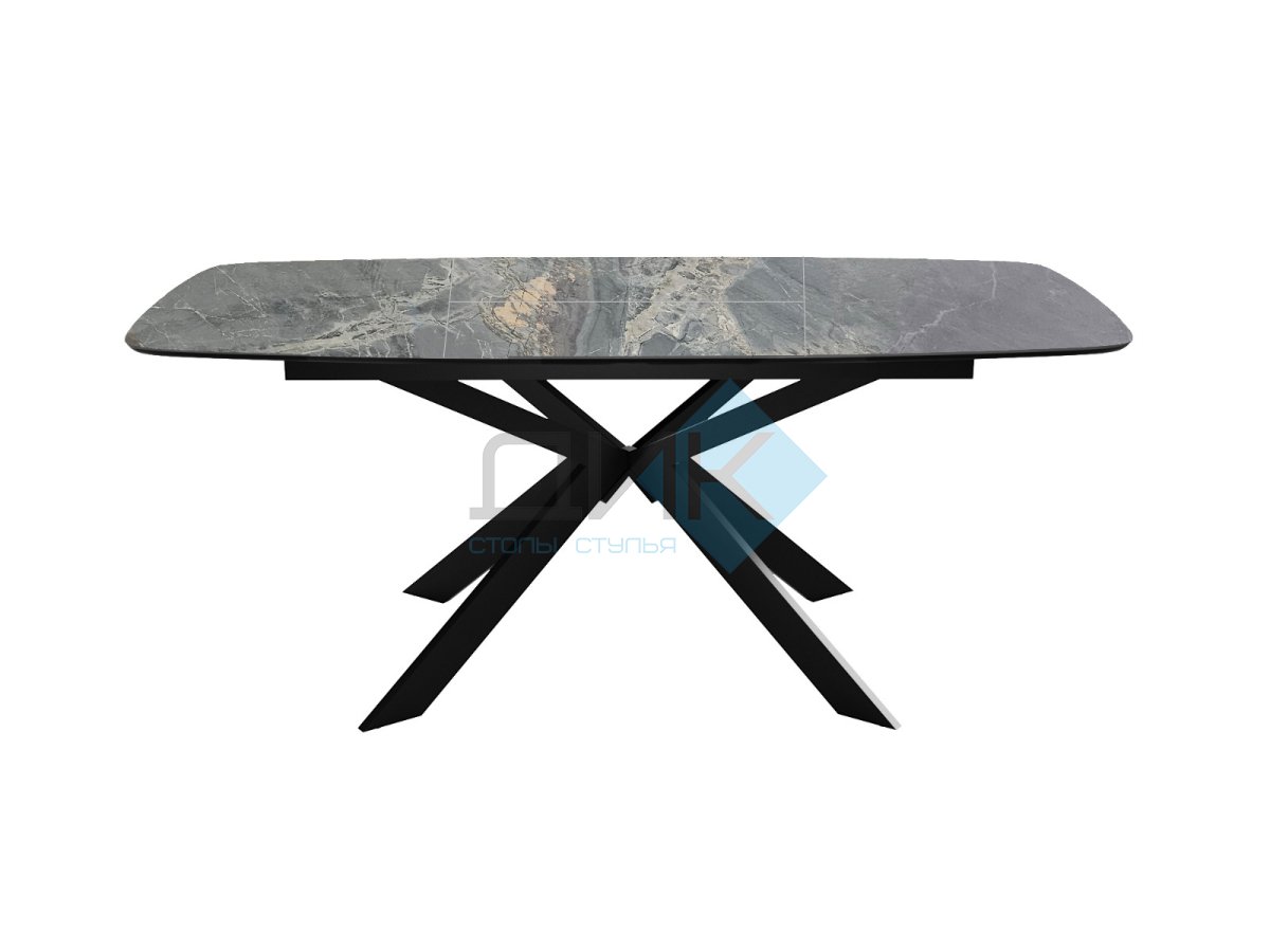 Стол DikLine BK140 керамика Nebula Gold (мрамор глянец серый), подстолье черное, опоры черные