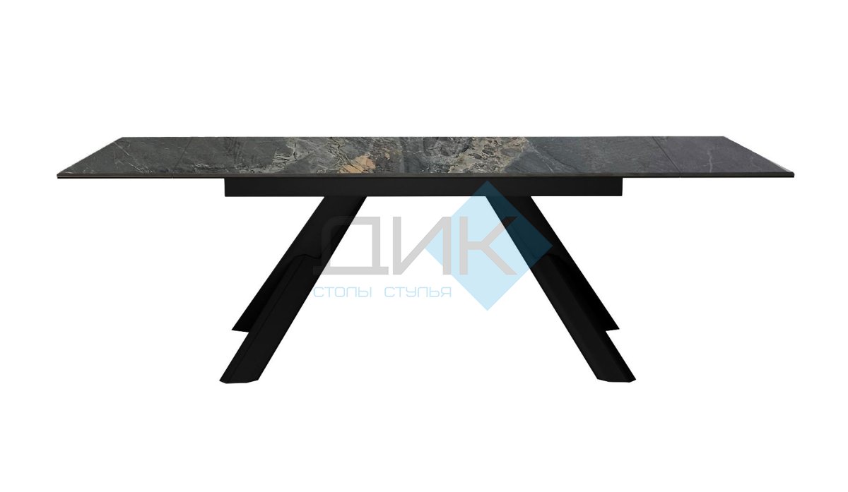 Стол DikLine DKX140 керамика Nebula Gold (мрамор глянец серый), подстолье черное, опоры черные (2уп.)