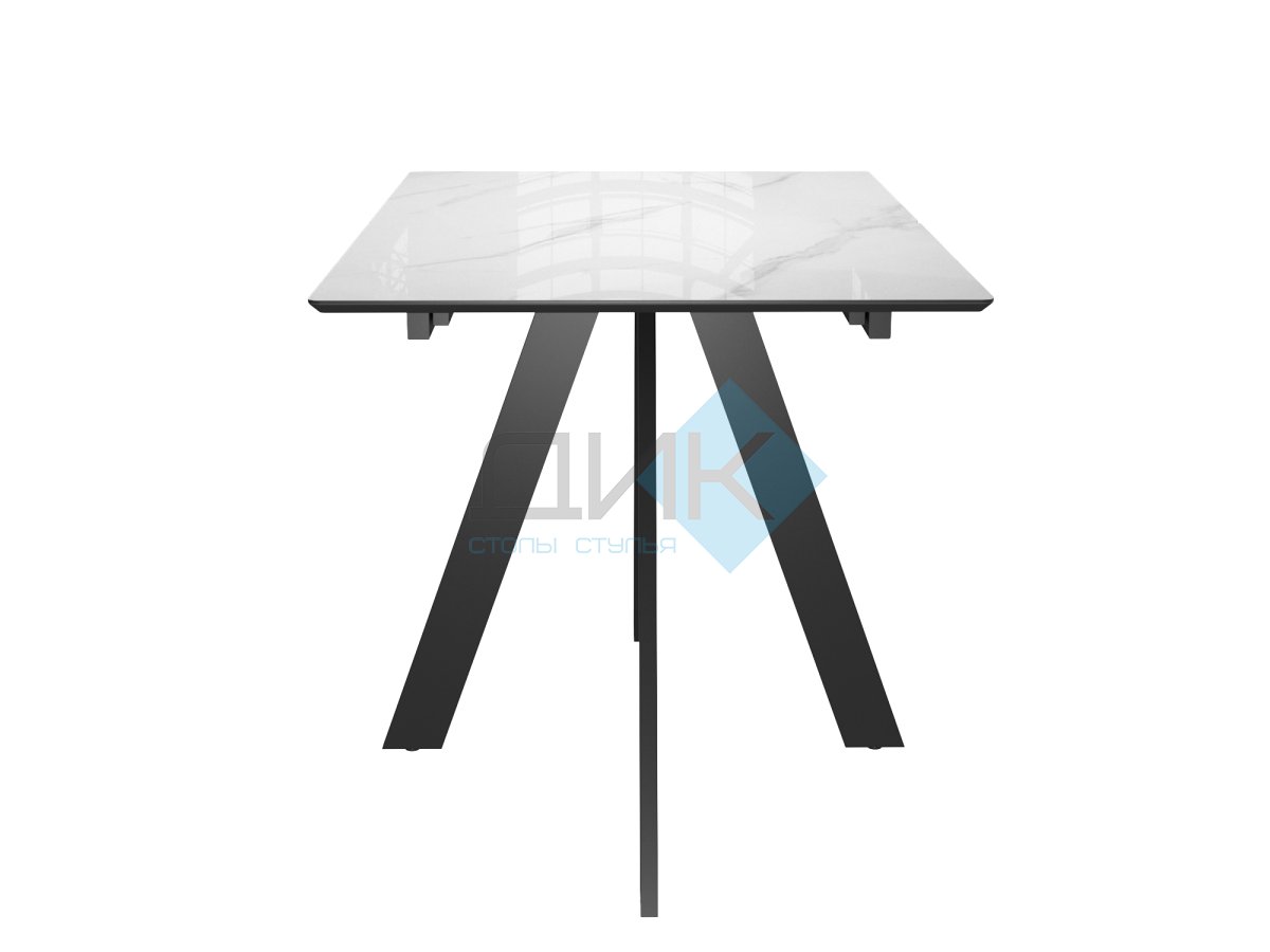 Стол DikLine DKD140 керамика 140(180)х80, Carrara Gloss (мрамор глянец белый), опоры черные (2уп.)
